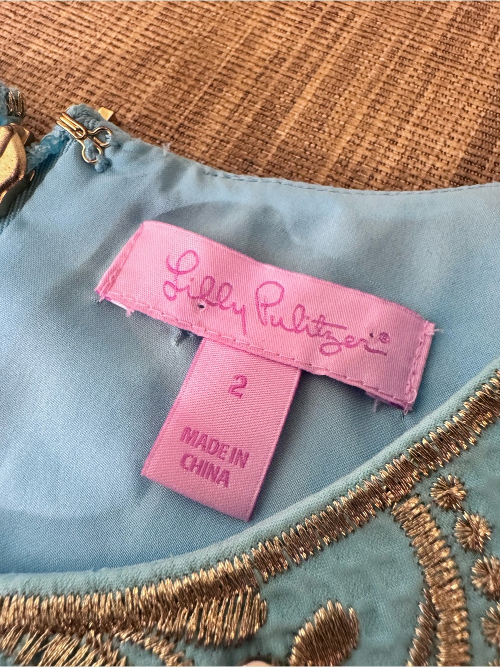 Lilly Pulitzer Janice Aqua Gold Embroidered - Picture 10 of 11